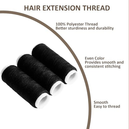 VCAY Hair Extension Sewing Kit,3 Rolls Weaving Thread,10 Curved Needles - color: Threads