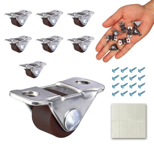 8Pcs 1/2 Inch Mini Rigid Caster Wheels Low Profile, Non Swivel Fixed Casters with Rubber Wheels and Steel Top Plate for Small Electronics, DIY Models, Portable Devices - style: 1/2 Inch