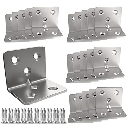 Silver Stainless Steel Corner Bracket,Joint Right Angle Bracket,L Shape Heavy Duty Metal Corner Brace Shelf Supporter for Wood Aufuga (20, 1.5x1.2x1.2) - size: 1.5x1.2x1.2"