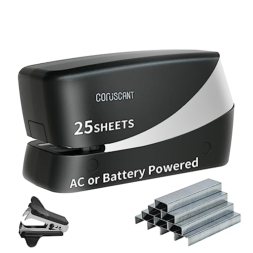 Coruscant Electric Stapler, Heavy Duty Desktop Stapler, Includes 2000 Staples and 1 Staple Remover, No-Jam Automatic AC or Battery Powered, 25 Sheet, Professional for Office Home School Use - color: Gray