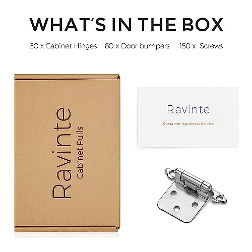 Ravinte Brushed Nickel Cabinet Hinges, 1/2 Inch Overlay, 30 Pack (15 Pairs) - color: Satin Nickel