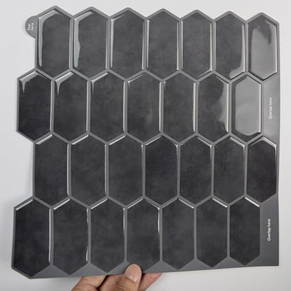 Alwayspon 10 Sheets 12" x12inch Black 3D Vinyl Backsplash Tiles, Self-Adhesive Peel and Stick Wall Tile Stickers Stick on Subway Tiles for Kitchen Bathroom Wall - color: Black