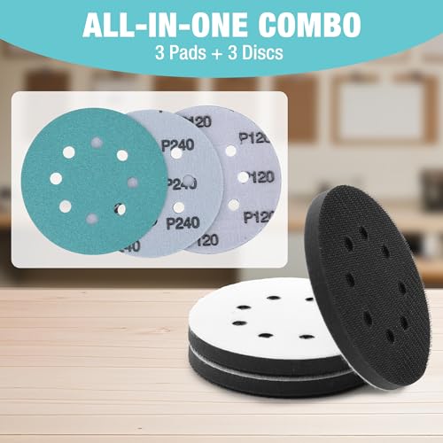 WORKPRO 5 Inch Orbital Sander Interface Pads and Sanding Discs - style: 3 Pads + 3 Sandpapers
