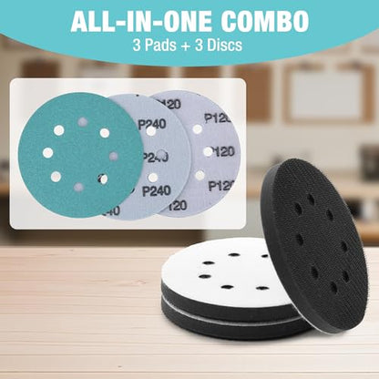 WORKPRO 5 Inch Orbital Sander Interface Pads and Sanding Discs - style: 3 Pads + 3 Sandpapers