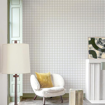 Cohoo Home Plaid Peel and Stick Wallpaper Gingham Checkered 17.3''×393'' - color: Neutral, size: 17.3"×393"