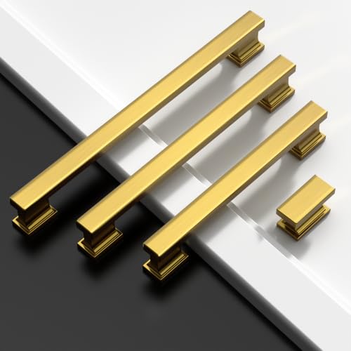 Asidrama 10 Pack Vibrant Brushed Moderne Brass Cabinet Pulls Heavy-Duty Solid Kitchen Cabinet Knobs Drawer Hardware for Bathrooms Cabinets 2891 - color: Vibrant Brushed Moderne Brass, style: 10 Pack
