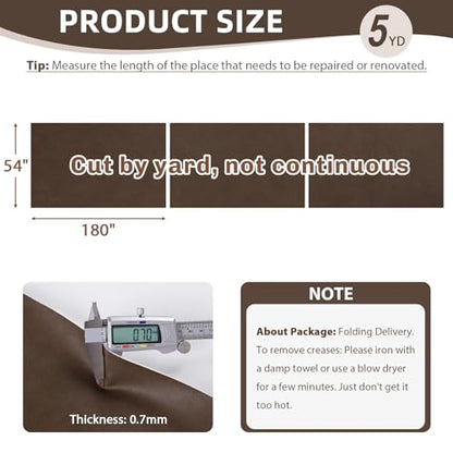 54" Marine Vinyl Upholstery Faux Leather Fabric by The Yard Waterproof - color: Coffee, size: Pre-cut 5 Yards 54"x180"