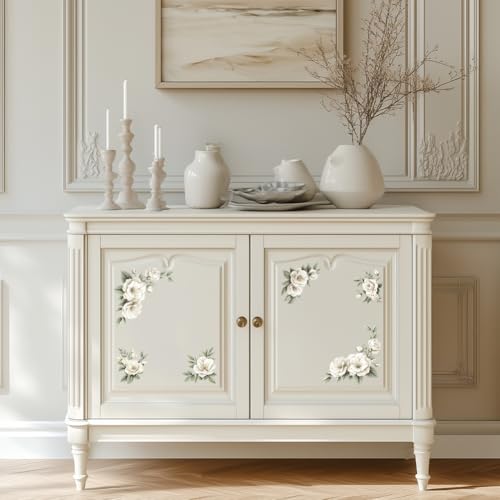 Peacoblue Beige Ivory Flowers Rub On Transfers for Furniture Craft 6"x12" - style: Beige Ivory Flowers