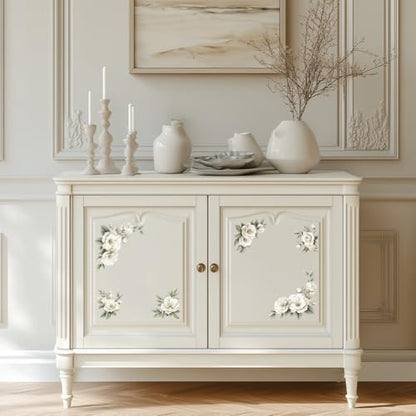 Peacoblue Beige Ivory Flowers Rub On Transfers for Furniture Craft 6"x12" - style: Beige Ivory Flowers