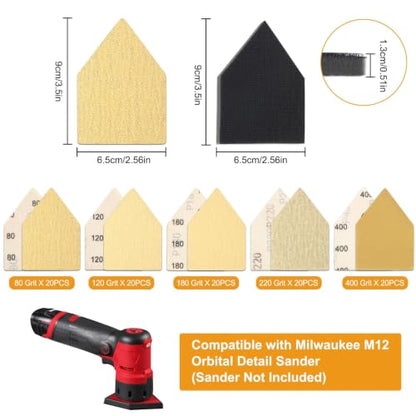 102PCS Detail Sander Sandpaper: Compatible with Milwaukee M12