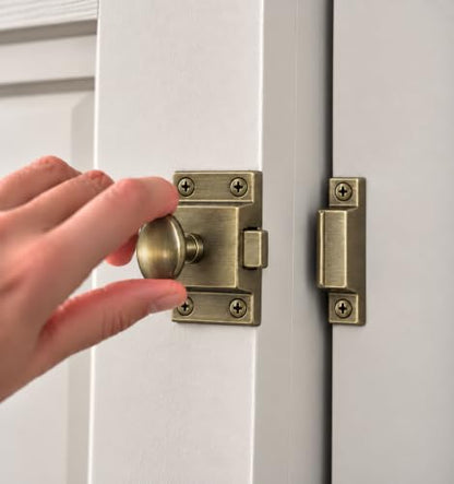 QCAA Traditional Large Oval Turn Cabinet Latch, Solid Brass, 2", for Cupboard & Other Furniture, Brushed Antique Brass, 1 Pack, Made in Taiwan - color: Brushed Anqitue Brass, size: 1 Pack