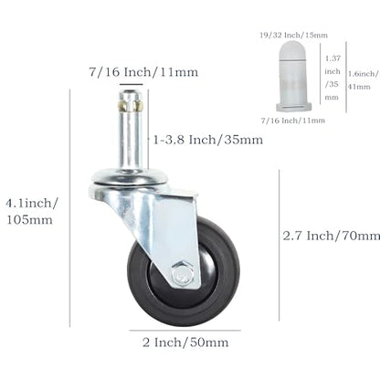 Stem Casters Wheel, 7/16" x 1-3/8" Swivel Casters (Without Brake, 2 Inch) - color: Without Brake, size: 2 Inch