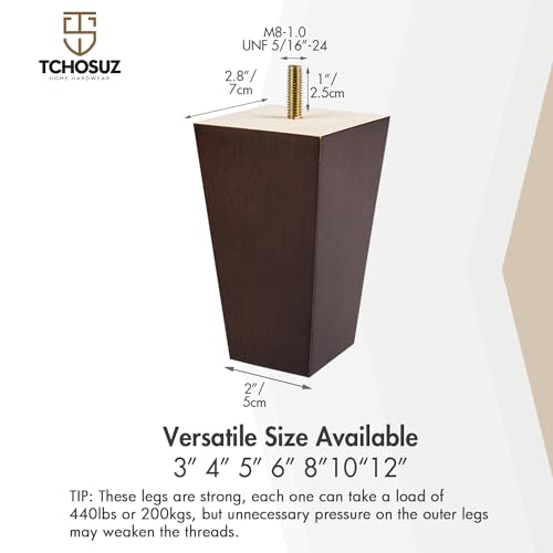 3 Inch / 8cm Wooden Furniture Legs, Set of 4 Solid Wood Mid-Century Modern Pyramid Replacement Feet, Square Sofa Legs with 5/16" Bolts & Anti-Slip Pads for Sofa Ottoman Table Dresser Walnut - color: Walnut, size: 3"/8cm