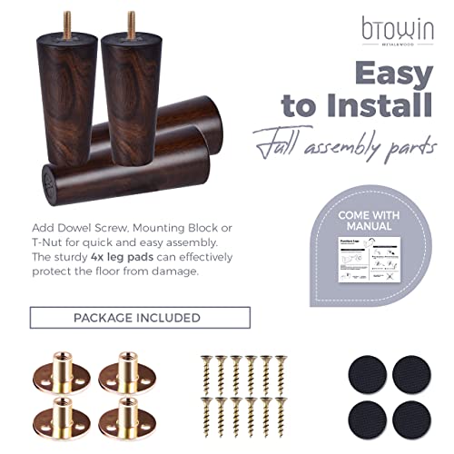 6 inch Solid Wood Tapered Furniture Legs Set of 4 with 5/16" Bolts - color: Wenge, size: 6" (15cm)