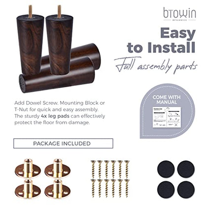 6 inch Solid Wood Tapered Furniture Legs Set of 4 with 5/16" Bolts - color: Wenge, size: 6" (15cm)