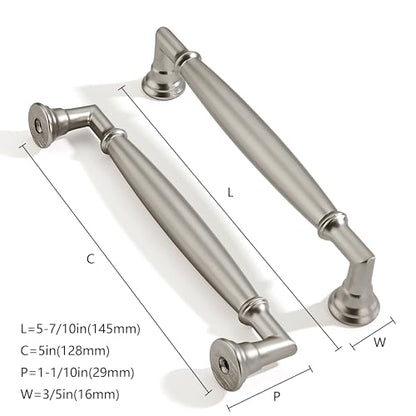 2 Pack 5 Inch Hole Center Brushed Satin Nickel Cabinet pulls Solid Heavy Duty Cabinet Pull Cabinet Handles Kitchen Cabinet Hardware Vanity Handles Bathroom Cabinet pulls - color: Brushed Satin Nickel, size: 5 Inch(128mm)hole center