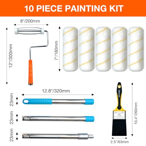 King Origin Paint Roller Kit with Extension Pole (4 ft), 10 PCS - color: 7" Rollers, 10-Pack