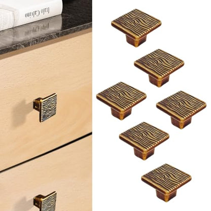 6 Pack Ceramic Drawer Pulls Square Cabinet Pulls Brown Drawer Knobs Wavy Natural Cabinet Handles Cute Dresser Knobs Boho Drawer Pull - color: Brown