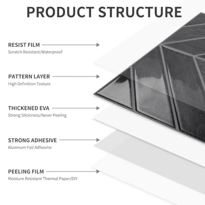 10 Sheets Thicker Herringbone Peel and Stick Backsplash - color: Grey Black