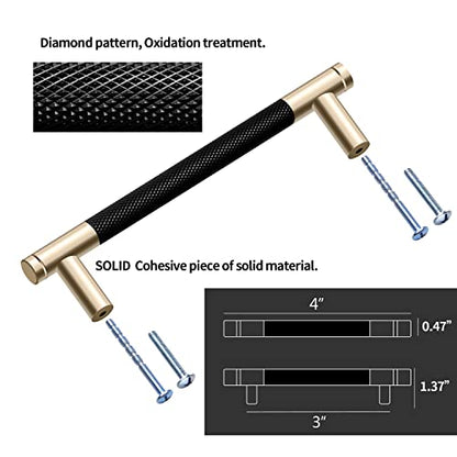 24 Pack 3 Inch 76 mm Bar Cabinet Pulls Gold and Black Knurled Handles for Brushed Gold Drawer Pulls Cupboard Aluminum Handles - color: Gold and Black, size: 3 Inch