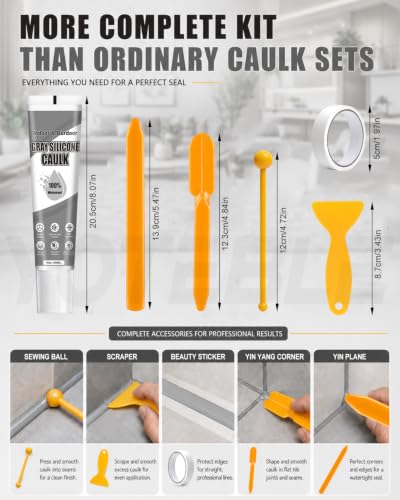 6-in-1 Gray Silicone Caulk Waterproof, High Adhesion & Elasticity