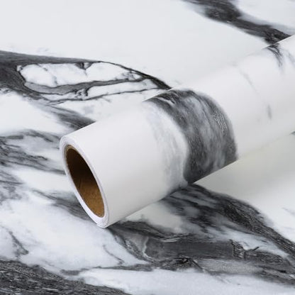 VEELIKE Modern Black and White Liquid Marble Contact Paper for Countertops Waterproof Kitchen Countertop Peel and Stick Marble Wallpaper 15.7''x118'' Adhesive Granite Contact Paper for Bathroom Table - size: 15.7" x 118"