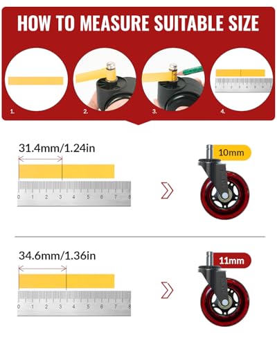 HOLKIE Gaming Chair Wheels Red Core Silent Roller Blade Casters - color: Red