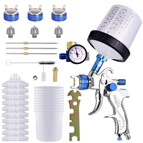 HVLP Paint Gun with 10 Disposable 600ML Paint Cups & 3 Nozzles - color: Blue