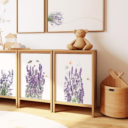 PLIGREAT 3 Sheets Lavender Rub on Transfers for Crafts and Furniture, Rub on Decals Flower Furniture Transfer Stickers for DIY Fridge Door Table Decoration Home Decor Transfer Paper - style: Purple Lavender