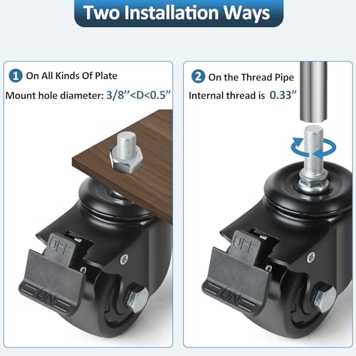 3 inch Stem Caster Wheels 4400lbs, Threaded Stem Casters Set of 4 Heavy Duty, UNC 3/8"-16x1, Swivel Casters for Cart, Furniture, Locking Industrial Castors for Workbench, Table - style: 3/8"-16x1"