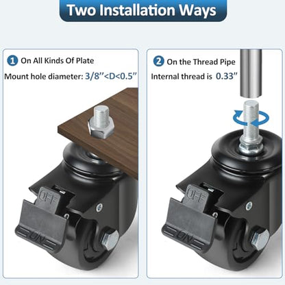 3 inch Stem Caster Wheels 4400lbs, Threaded Stem Casters Set of 4 Heavy Duty, UNC 3/8"-16x1, Swivel Casters for Cart, Furniture, Locking Industrial Castors for Workbench, Table - style: 3/8"-16x1"