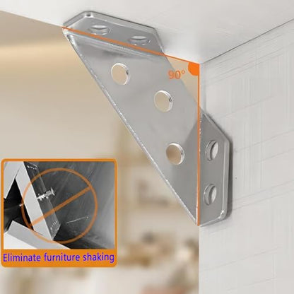 Universal Stainless Steel Furniture Corner Connector, Shelf Brackets 20PCS Silvery, for Furniture Corner Connectors, Wooden Furniture Triangle Stabilizer, Including 140 Screws.