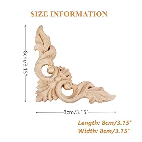 4Pcs Wood Carved Appliques Onlays Unpainted Little Wooden Corners Decals - size: 8 x 8 cm