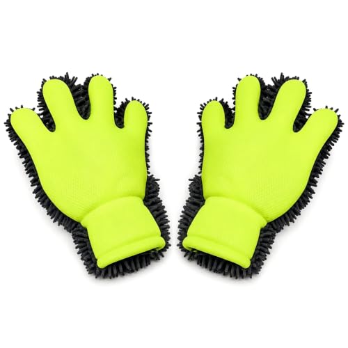 Szyeequoo Microfiber Cleaning Mitt, Fluorescent Green/Gray, One Size Fits All - Lint-Free, Scratch-Free Glove for Surfaces and Furniture - Dustless Hand Cloth for Bold & Bright Experience