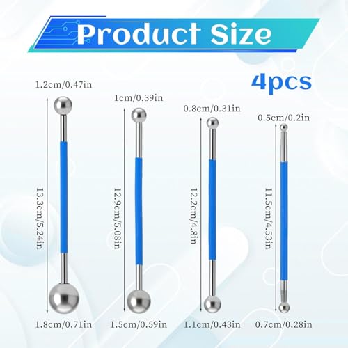 9Pcs Caulk Tool Set, 4 Sizes Stainless Steel Ball Caulk Finishing Rods & 5 Shapes Silicone Sealant Scraper Pads, Glass Glue Removal Tool for Kitchen Bathroom Window Tile Sealant Finishing