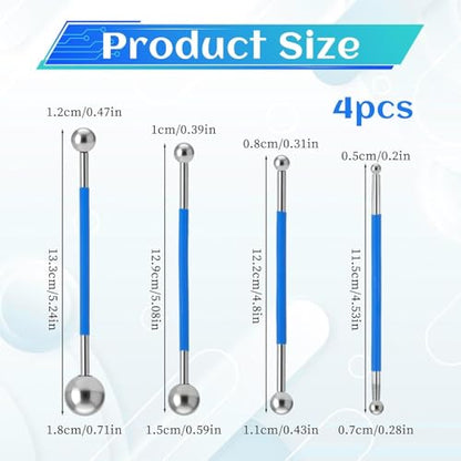 9Pcs Caulk Tool Set, 4 Sizes Stainless Steel Ball Caulk Finishing Rods & 5 Shapes Silicone Sealant Scraper Pads, Glass Glue Removal Tool for Kitchen Bathroom Window Tile Sealant Finishing