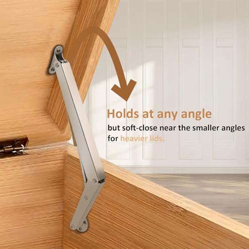 2 Pack | 150N Gas Strut Spring Hinges for Heavy Lids to Keep Stay, Slow Down and Soft Close, Hydraulic Hinges for Toy Box Chest, Bench, Toolbox and Basement Floor Door.