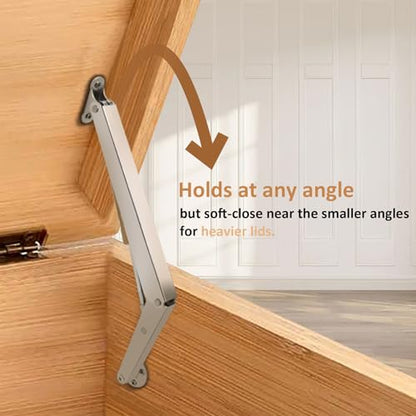 2 Pack | 150N Gas Strut Spring Hinges for Heavy Lids to Keep Stay, Slow Down and Soft Close, Hydraulic Hinges for Toy Box Chest, Bench, Toolbox and Basement Floor Door.