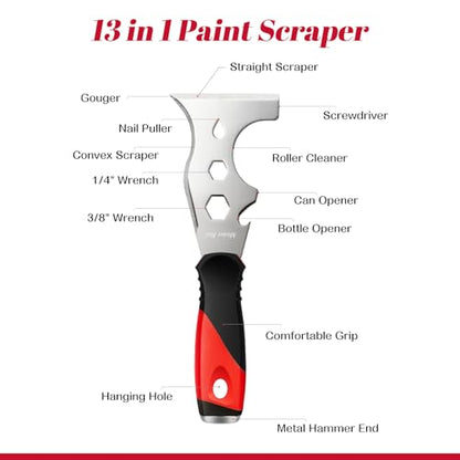 Mister Rui Metal Putty Knife, 2 Pack Paint Scraper, 13 in 1 Paint Scraper - color: Red, 2 Pack