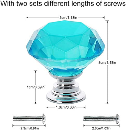 Akstore 6 Pcs Crystal Glass Cabinet Knobs 30mm Diamond Shape Drawer Kitchen Cabinets Dresser Cupboard Wardrobe Pulls Handles (30mm, Light Blue) - color: Light Blue, size: 30 mm