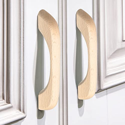 Chunful 30 Pcs Wood Drawer Pulls Wood Cabinet Pulls Handles Unfinished Knobs Handles Replacement with Screws for Drawers Dresser Wardrobe, Length: 5 Inch, Hole-to-Hole Distance: 3.82 Inch(97mm)