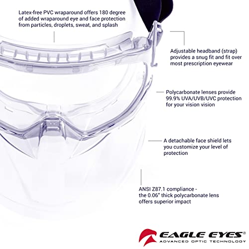 Eagle Eyes Safety Goggles Flip-Up Face Shield, UV Protection, Clear - color: Clear