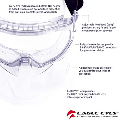 Eagle Eyes Safety Goggles Flip-Up Face Shield, UV Protection, Clear - color: Clear