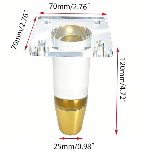 Clear Acrylic Sofa Legs, 4.7 Inch with Brass Tip, 4Pcs - size: H 4.7 Inch