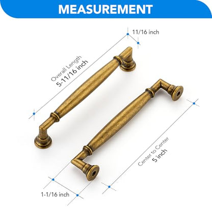 HOME EDIT Antique Brass Cabinet Handles 5 Inch Pulls 5 Pack - color: Antique Brass, size: 5 inches Hole Center