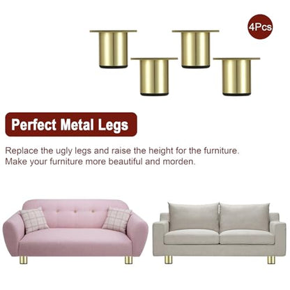 BSTKEY 4Pcs 2 Inch Aluminum Alloy Furniture Cabinet Legs - Adjustable Replacement Legs for Furniture Cabinet Foot Legs Sofa Bed Desk Table Feet Support, Gold - size: 2 Inch
