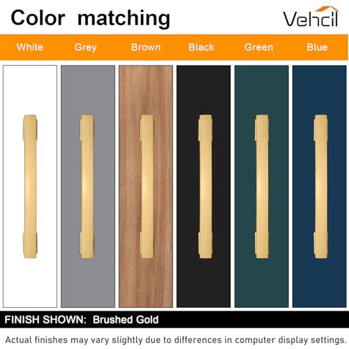 VEHCIL 20 Pack Square Brushed Gold Cabinet Pulls, 5 Inch(128mm) Hole Centers Gold Cabinet Handles Hardware for Kitchen Cupboard Closet Bathroom Dresser Drawer, Solid Zinc Alloy - color: Brushed Gold, size: 5 Inch Hole Centers Pull