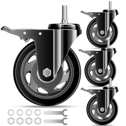 4 Inch Casters Set of 4 Heavy Duty 1/2"-13x1 Threaded Stem Caster Wheels - color: Black, size: 4in(1/2"-13)