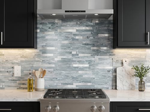 Yipscazo 5 Sheets Peel and Stick Stone Metal Tile Backsplash, Stick on Tiles for Backsplash Kitchen, Bathroom, Laundry Room, Camper, Fireplace (12'' X 12'', Polished Cyan) - color: Polished Cyan