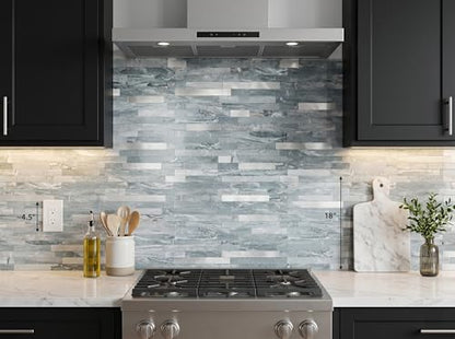 Yipscazo 5 Sheets Peel and Stick Stone Metal Tile Backsplash, Stick on Tiles for Backsplash Kitchen, Bathroom, Laundry Room, Camper, Fireplace (12'' X 12'', Polished Cyan) - color: Polished Cyan